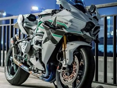 Buy 2015-2022 White with Green Lines Kawasaki Ninja H2 Motorcycle Fairings UK