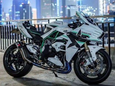 Buy 2015-2022 White with Green Lines Kawasaki Ninja H2 Motorcycle Fairings UK