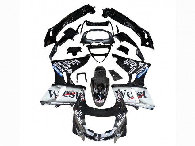 1993-2007 Glossy Black White West Kawasaki ZZR400 Motorcycle Fairings UK