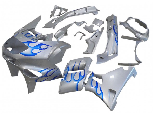1993-2007 White Blue Flame Kawasaki ZZR400 Motorcycle Fairings UK