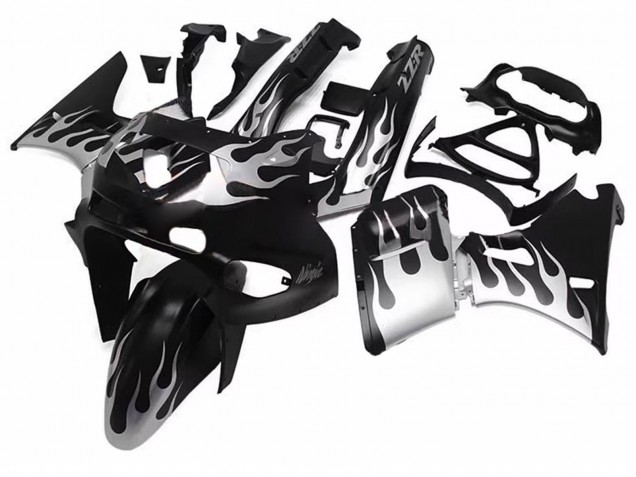 1993-2007 Glossy Black Silver Flame Kawasaki ZZR400 Motorcycle Fairings UK