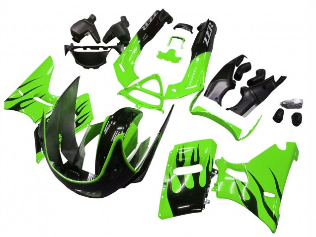 1993-2007 Green Glossy Black Flame Kawasaki ZZR400 Motorcycle Fairings UK