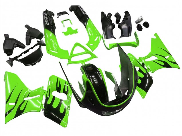 1993-2007 Green Glossy Black Flame Kawasaki ZZR400 Motorcycle Fairings UK