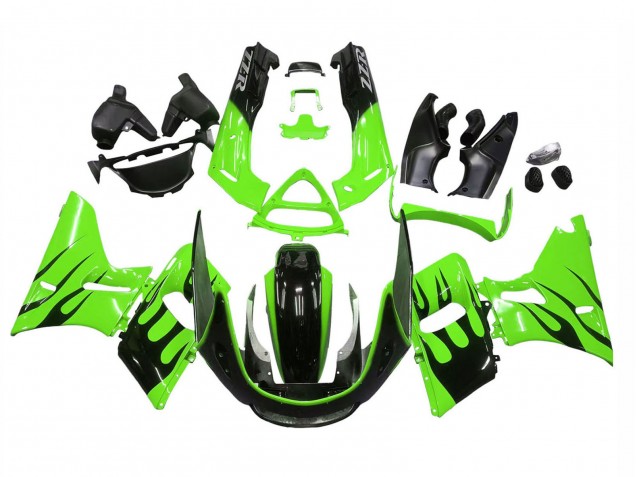 1993-2007 Green Glossy Black Flame Kawasaki ZZR400 Motorcycle Fairings UK