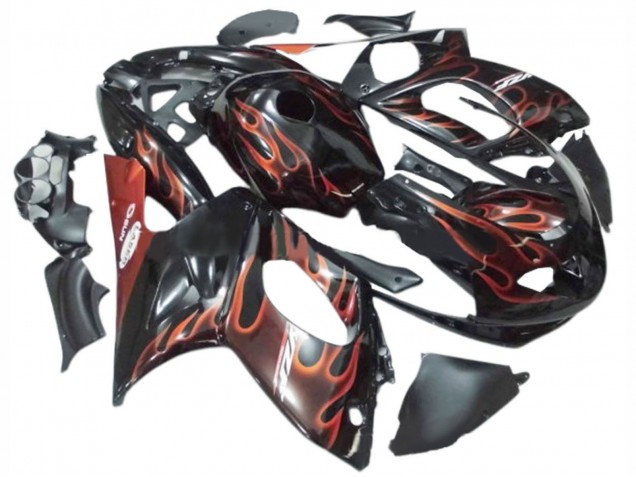 1996-2007 Black with Dark Orange Flame Yamaha YZF600R Thundercat Motorcycle Fairings UK