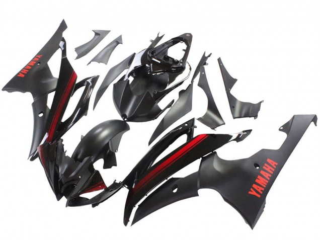 2008-2016 Glossy Black Matte Black Red Stripe Yamaha YZF 600 R6 Motorcycle Fairings UK