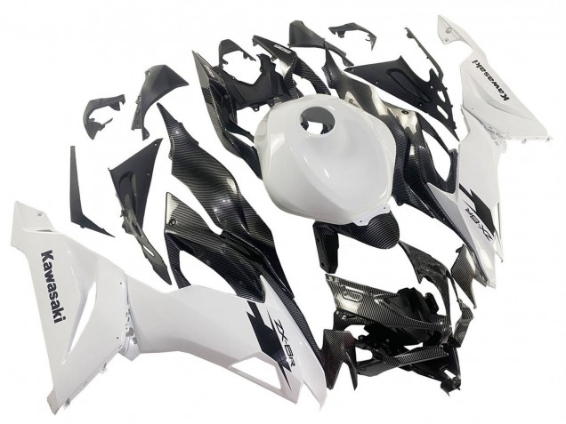 2019-2022 White Black Carbon Fiber Kawasaki ZX6R Motorcycle Fairings UK