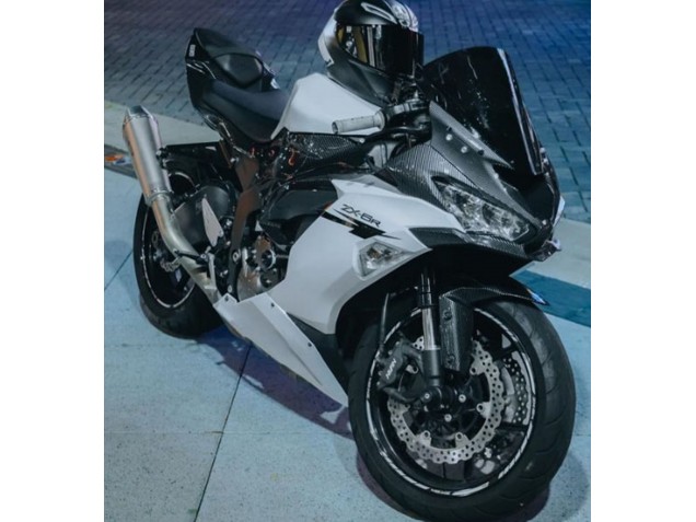 2019-2022 White Black Carbon Fiber Kawasaki ZX6R Motorcycle Fairings UK