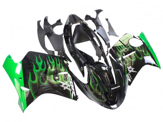 1996-2007 Glossy Black Green Flame Honda CBR1100XX Blackbird Motorcycle Fairing UK