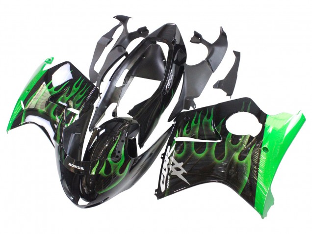 1996-2007 Glossy Black Green Flame Honda CBR1100XX Blackbird Motorcycle Fairing UK