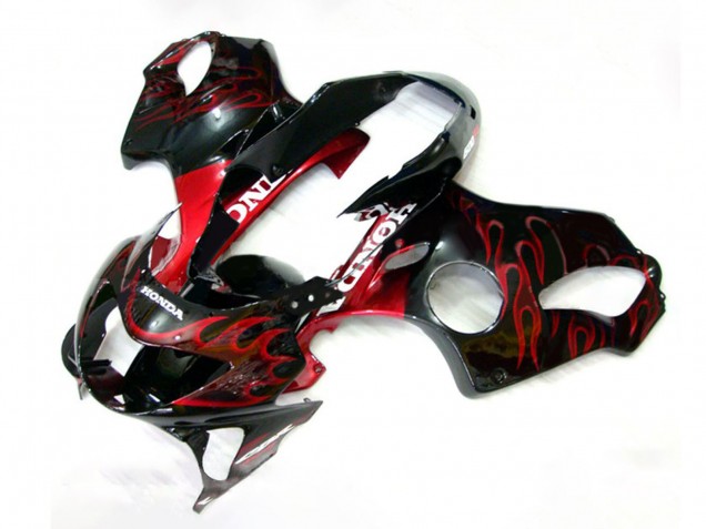 1999-2000 Glossy Black Red Flame Honda CBR600 F4 Motorcycle Fairings UK