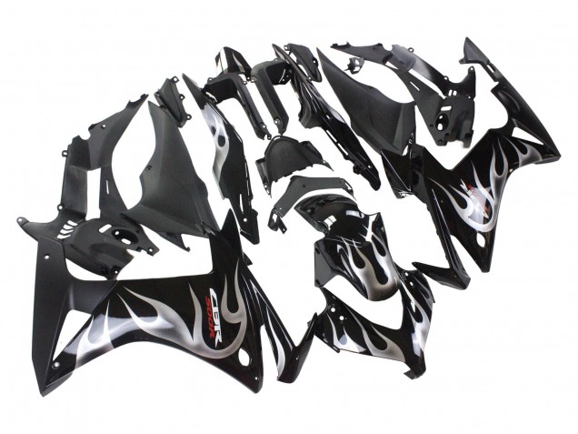 2013-2015 Glossy Black Silver Flame Honda CBR500R Motorcycle Fairings UK
