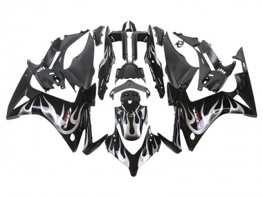 Buy 2013-2015 Glossy Black Silver Flame Honda CBR500R Motorcycle Fairings UK