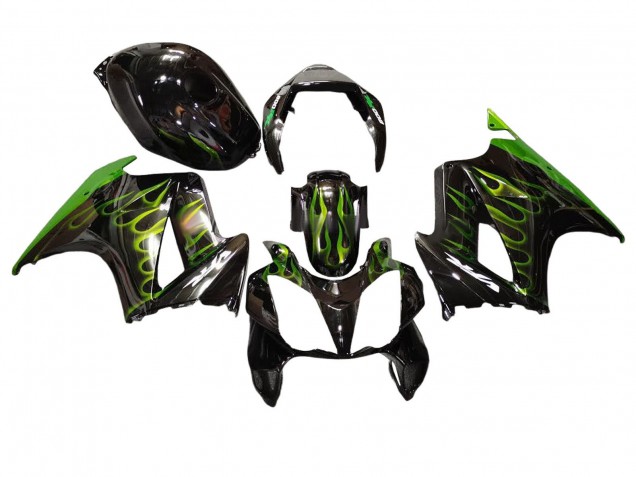 2002-2013 Glossy Black Green Flame Honda VFR 800 Motorcycle Fairings UK