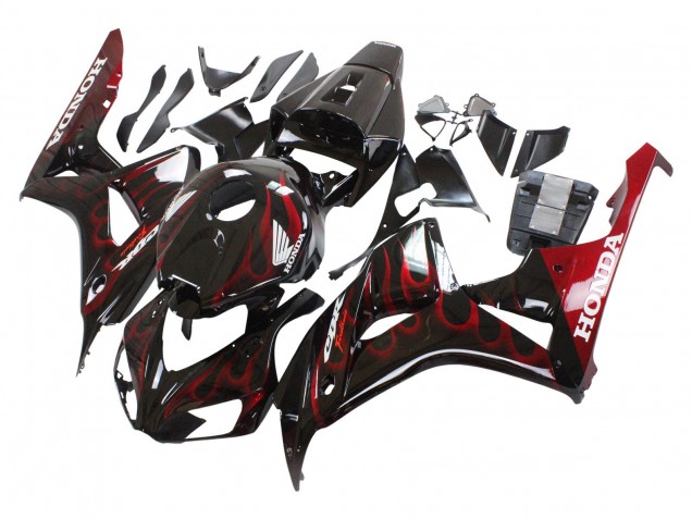 2006-2007 Glossy Black Red Flame Honda CBR1000RR Motorcycle Fairing UK