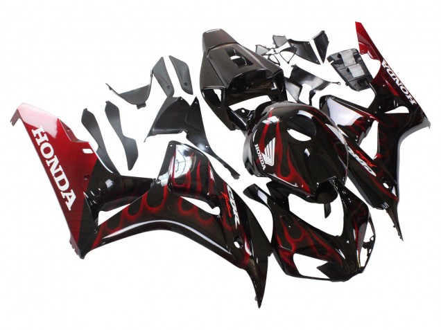 2006-2007 Glossy Black Red Flame Honda CBR1000RR Motorcycle Fairing UK