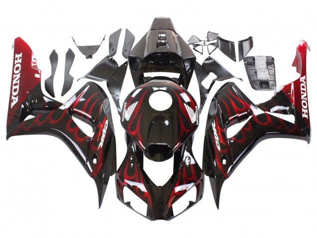 2006-2007 Glossy Black Red Flame Honda CBR1000RR Motorcycle Fairing UK