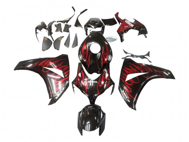 2008-2011 Glossy Black Red Flame Honda CBR1000RR Motorcycle Fairing UK