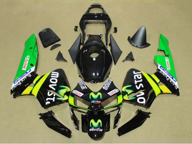2003-2004 Glossy Black Yellow Green MoviStar Castrol Honda CBR600RR Motorcycle Fairings UK