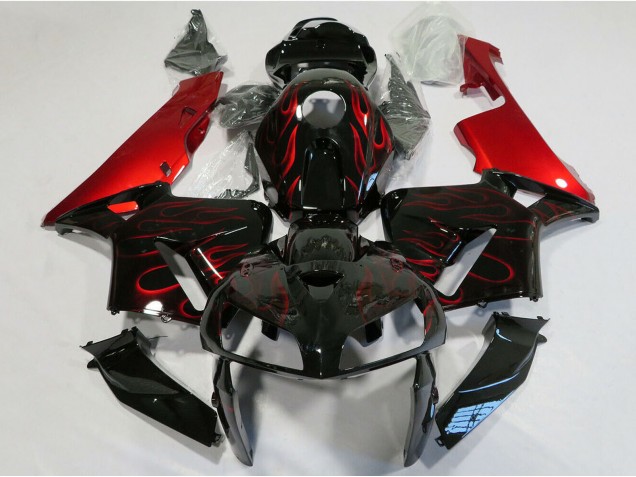 2005-2006 Glossy Black Red Flame Honda CBR600RR Motorcycle Fairing UK