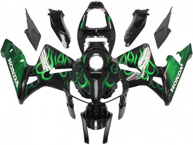2005-2006 Glossy Black Green Flame Honda CBR600RR Motorcycle Fairings UK