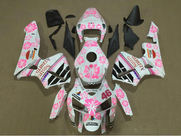 2005-2006 White with Pink Floral Nastro Azzurro 46 Honda CBR600RR Motorcycle Fairings UK