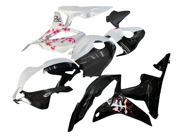 2007-2008 White Cherry Blossom Glossy Black Split Honda CBR600RR Motorcycle Fairings UK