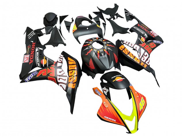 2007-2008 Matte Black Orange Red Rossi Repsol 46 Honda CBR600RR Motorcycle Fairings UK