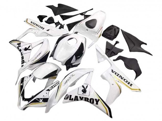 2007-2008 White Gold Glossy Black Playboy Honda CBR600RR Motorcycle Fairing UK