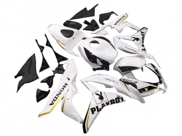 2007-2008 White Gold Glossy Black Playboy Honda CBR600RR Motorcycle Fairing UK