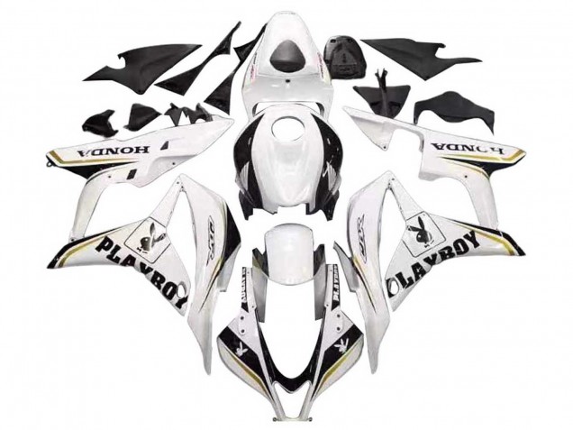2007-2008 White Gold Glossy Black Playboy Honda CBR600RR Motorcycle Fairing UK