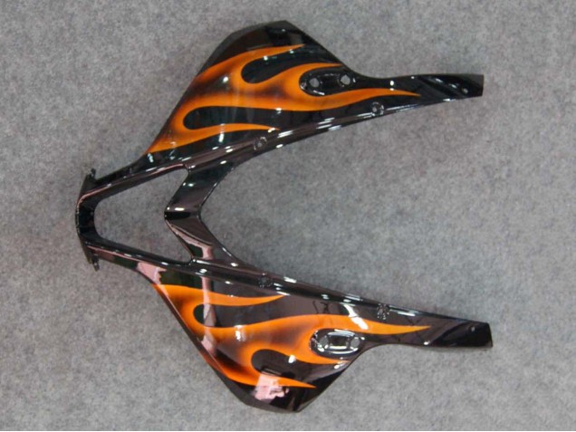 2007-2008 Glossy Black Orange Flame Honda CBR600RR Motorcycle Fairings UK