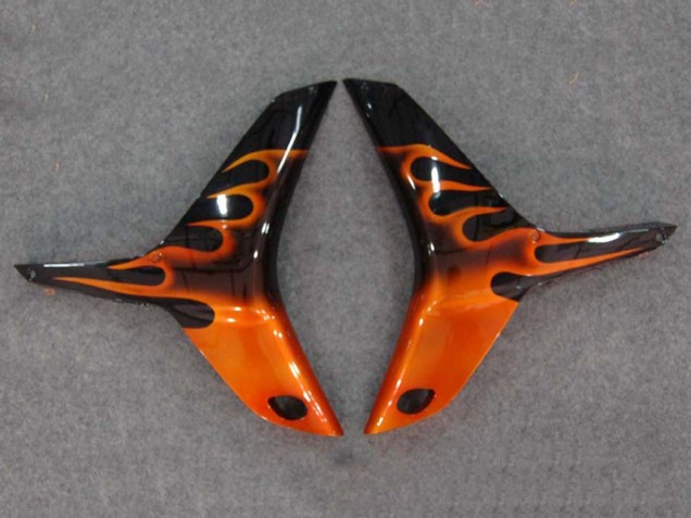 2007-2008 Glossy Black Orange Flame Honda CBR600RR Motorcycle Fairings UK