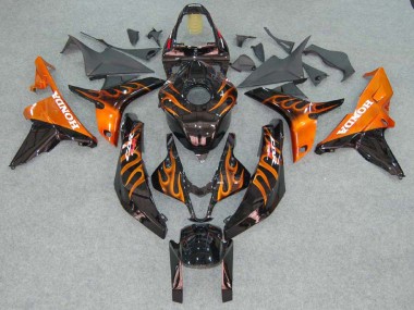 Buy 2007-2008 Glossy Black Orange Flame Honda CBR600RR Motorcycle Fairings UK