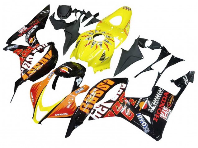 2007-2008 Yellow Orange Glossy Black Rossi Repsol Honda CBR600RR Motorcycle Fairings UK