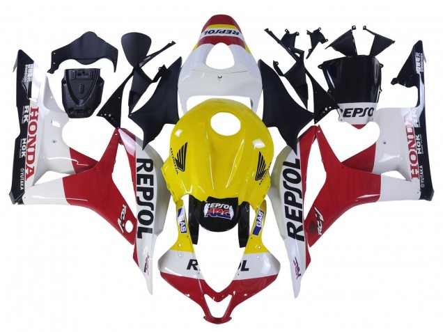 2007-2008 White Yellow Red Repsol HRC Honda CBR600RR Motorcycle Fairings UK