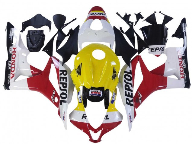 2007-2008 White Yellow Red Repsol HRC Honda CBR600RR Motorcycle Fairings UK