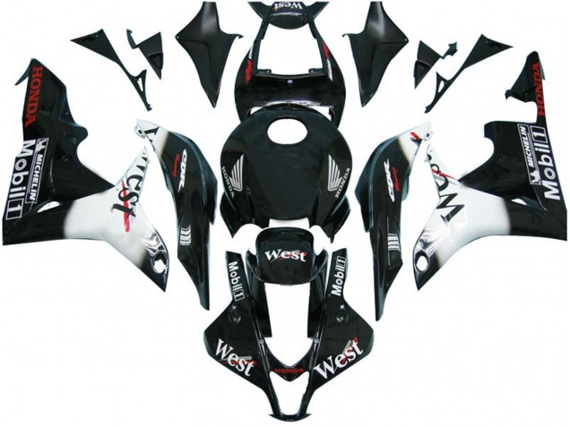 2007-2008 Glossy Black White West Honda CBR600RR Motorcycle Fairings UK