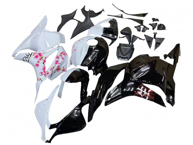 2009-2012 White Cherry Blossom Glossy Black Honda CBR600RR Motorcycle Fairings UK