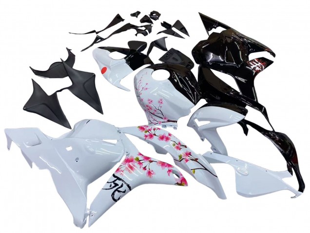 2009-2012 White Cherry Blossom Glossy Black Honda CBR600RR Motorcycle Fairings UK