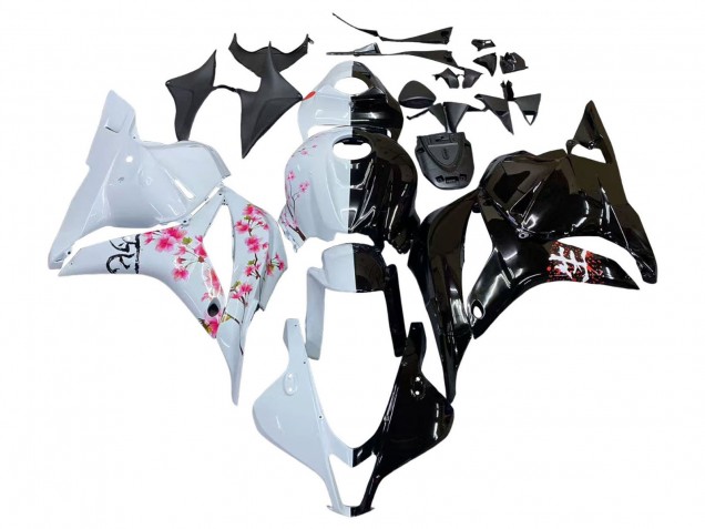 2009-2012 White Cherry Blossom Glossy Black Honda CBR600RR Motorcycle Fairings UK