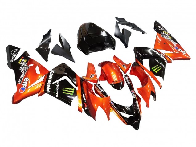 2004-2005 Burnt Orange Black Monster Elf Kawasaki ZX10R Motorcycle Fairings UK