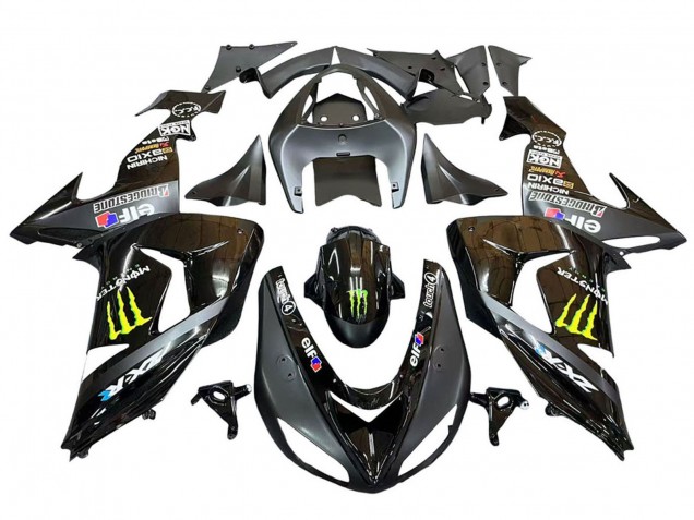2006-2007 Grey Yellow Glossy Black Monster Elf Kawasaki ZX10R Motorcycle Fairings UK