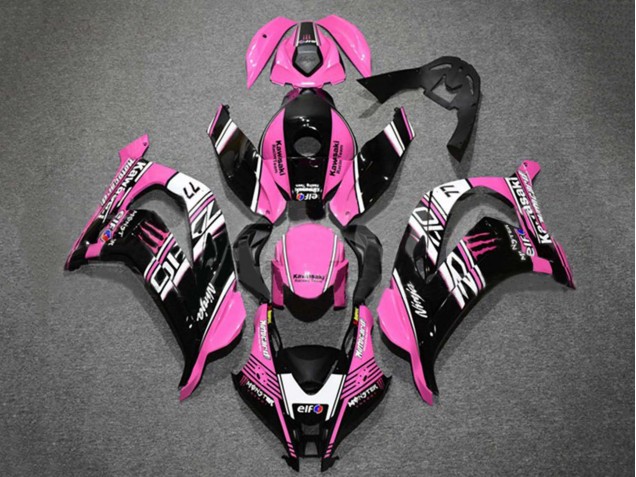 2016-2020 Pink Glossy Black White Elf Monster Kawasaki ZX10R Motorcycle Fairings UK