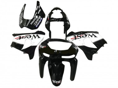 Buy 1998-1999 Glossy Black White West Kawasaki ZX6R Motorcycle Fairings UK