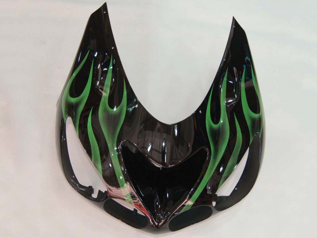 2006-2011 Glossy Black Green Flame Kawasaki ZX14R ZZR1400 Motorcycle Fairing UK