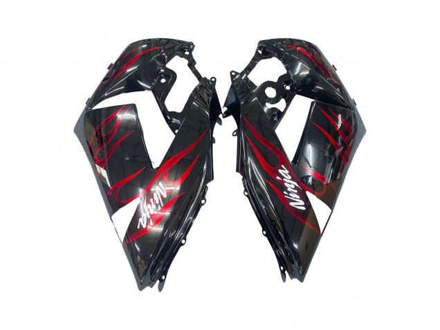 2006-2011 Glossy Black Red Flame Kawasaki ZX14R ZZR1400 Motorcycle Fairing Kits UK