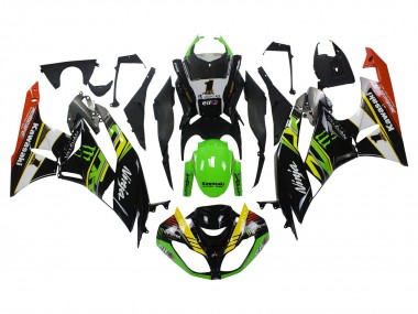 Buy 2009-2012 Green Glossy Black Yellow White Red Elf Monster Kawasaki ZX6R Motorcycle Fairings UK