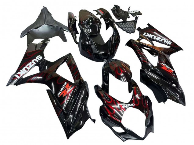 2007-2008 Black Red Flame Suzuki GSXR 1000 Motorcycle Fairings UK