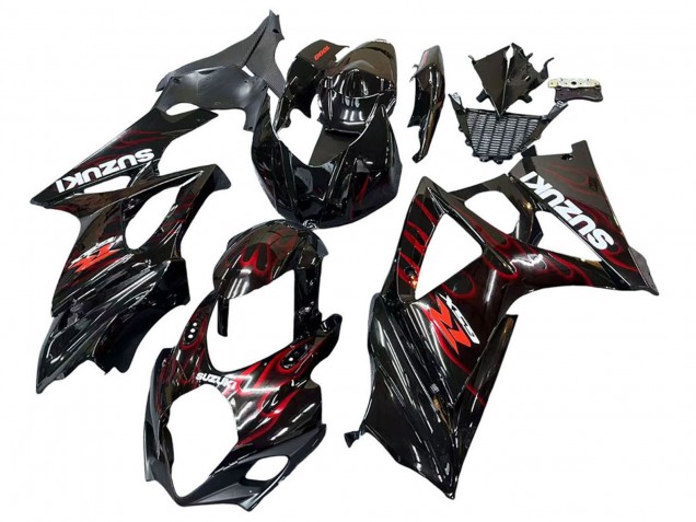 2007-2008 Black Red Flame Suzuki GSXR 1000 Motorcycle Fairings UK